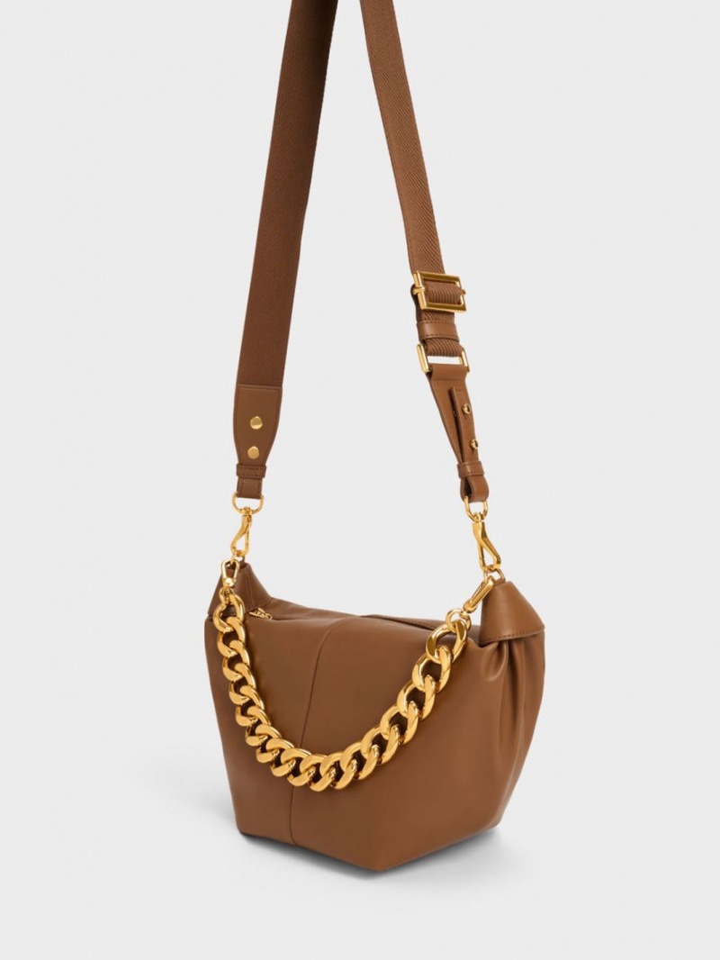 Charles & Keith Daki Chain Handle Hobo Veske Sjokolade | QPZTO3647