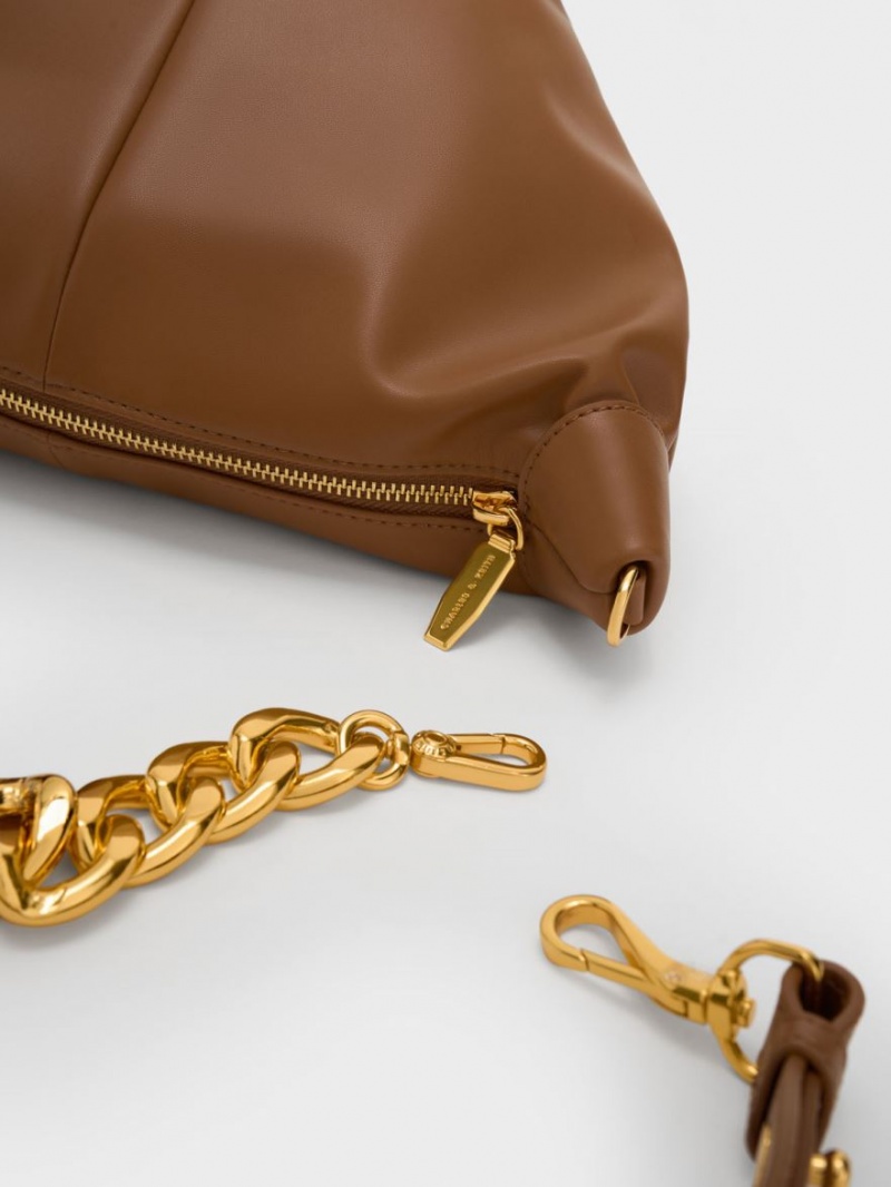 Charles & Keith Daki Chain Handle Hobo Veske Sjokolade | QPZTO3647