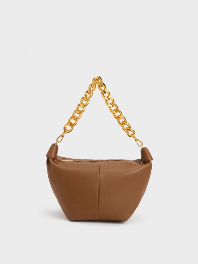 Charles & Keith Daki Chain Handle Hobo Veske Sjokolade | QPZTO3647