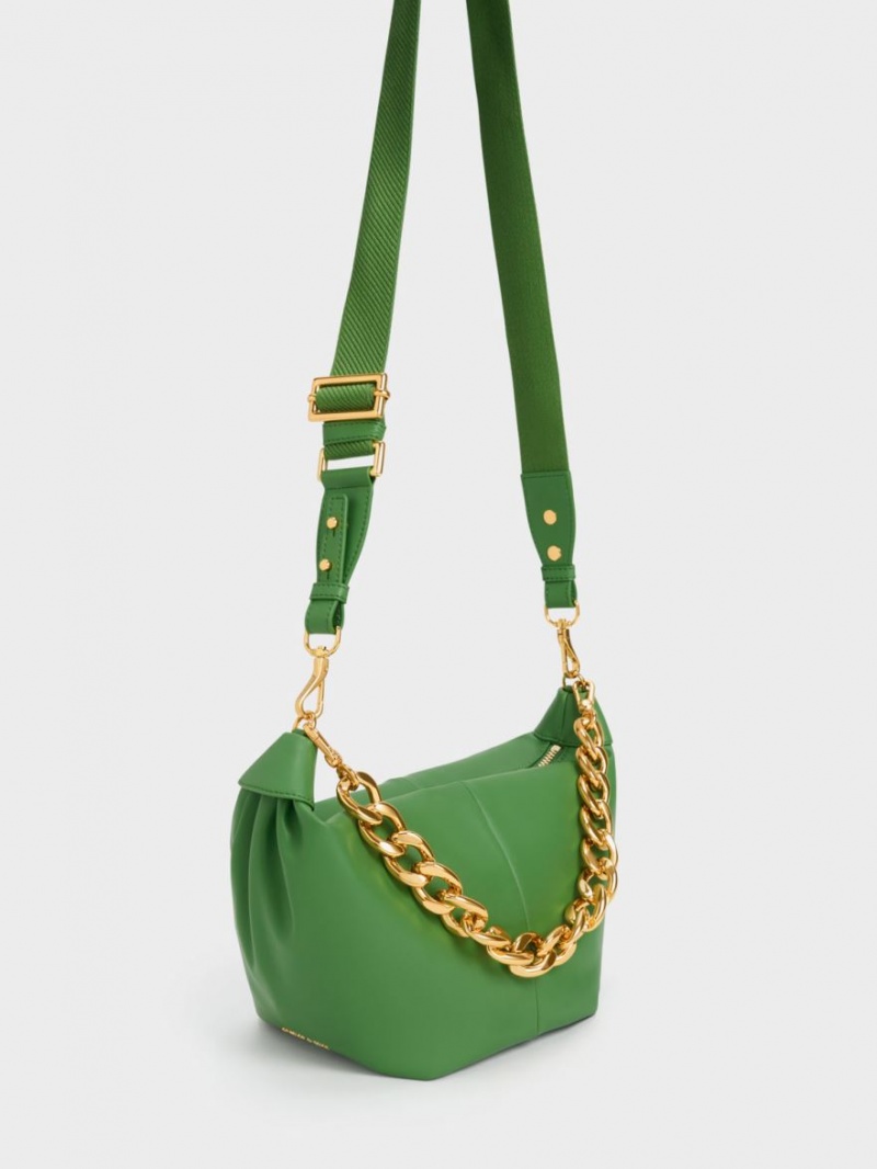 Charles & Keith Daki Chain Handle Hobo Veske Grønn | XQYIP5314