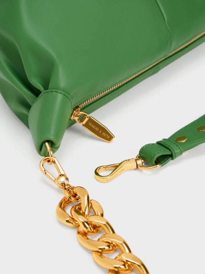 Charles & Keith Daki Chain Handle Hobo Veske Grønn | XQYIP5314