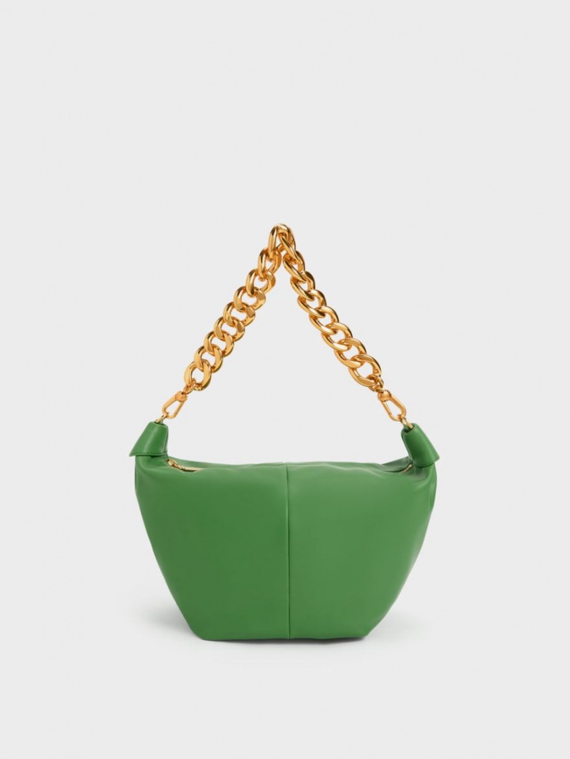 Charles & Keith Daki Chain Handle Hobo Veske Grønn | XQYIP5314