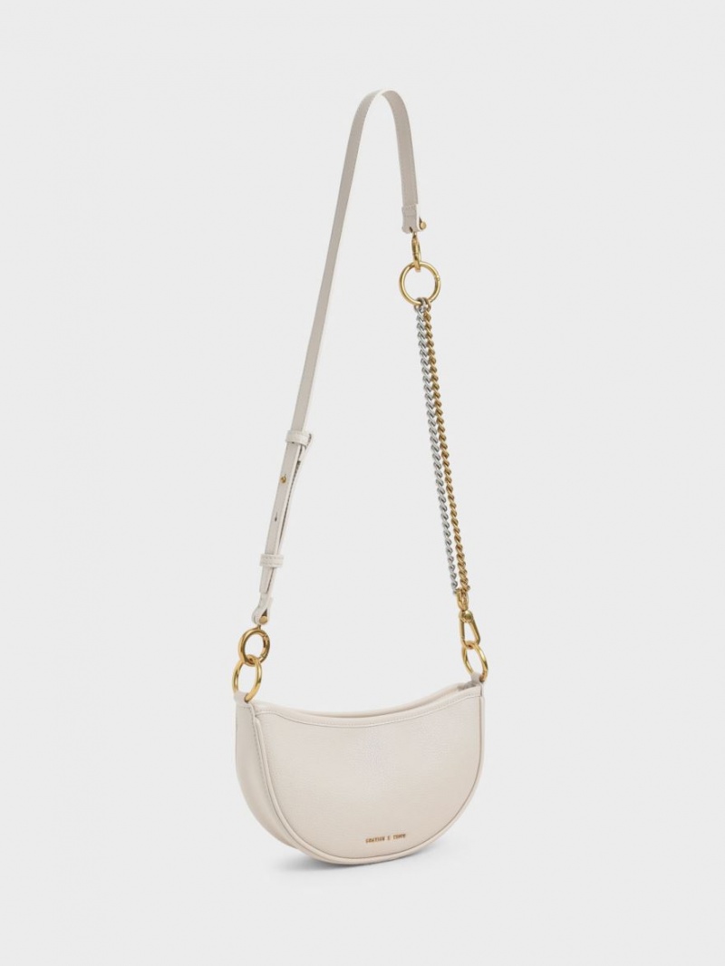 Charles & Keith Dancer Crescent Crossbody Veske Hvite | GAEXB6781