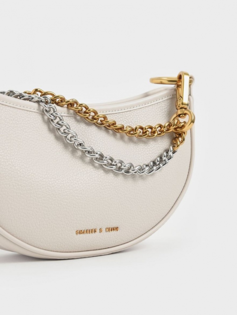 Charles & Keith Dancer Crescent Crossbody Veske Hvite | GAEXB6781