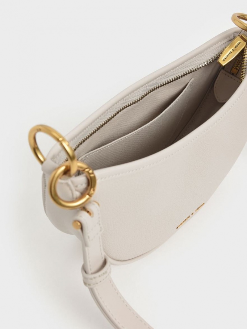 Charles & Keith Dancer Crescent Crossbody Veske Hvite | GAEXB6781