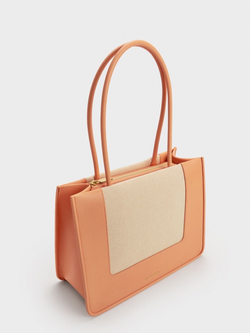 Charles & Keith Daylla Canvas Tote Veske Oransje | IRZEB5167