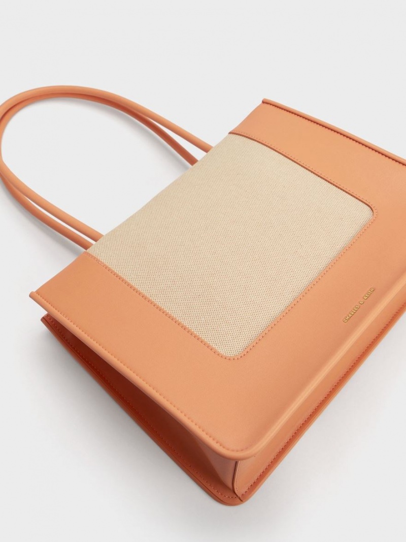 Charles & Keith Daylla Canvas Tote Veske Oransje | IRZEB5167