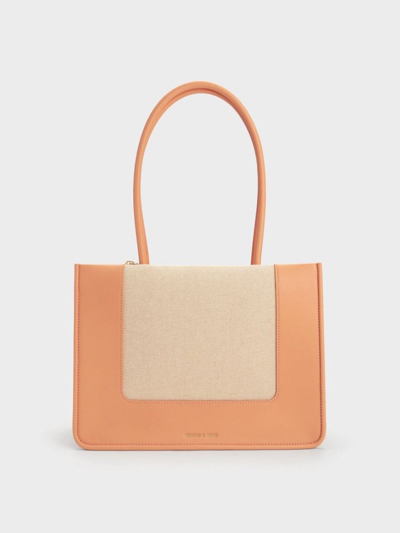 Charles & Keith Daylla Canvas Tote Veske Oransje | IRZEB5167