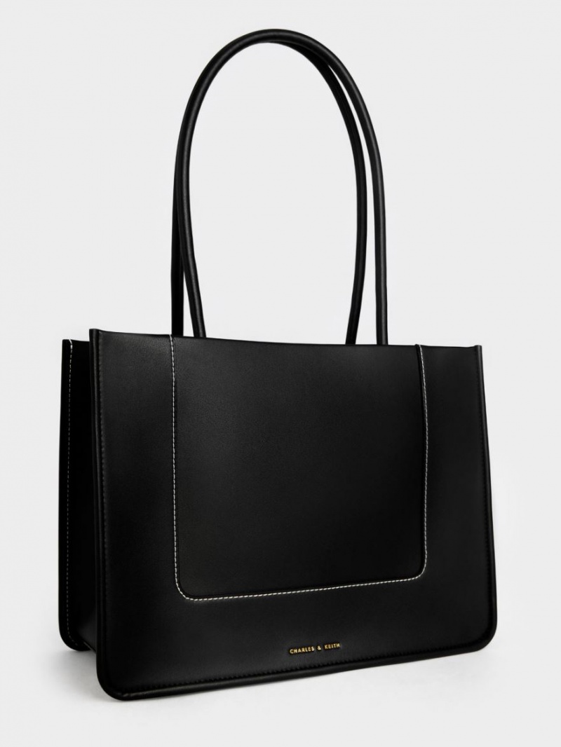 Charles & Keith Daylla Large Tote Veske Svarte | QGFZX3671