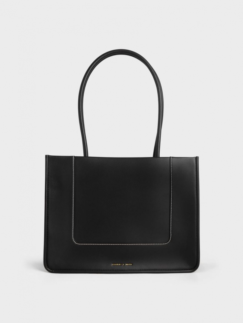 Charles & Keith Daylla Large Tote Veske Svarte | QGFZX3671