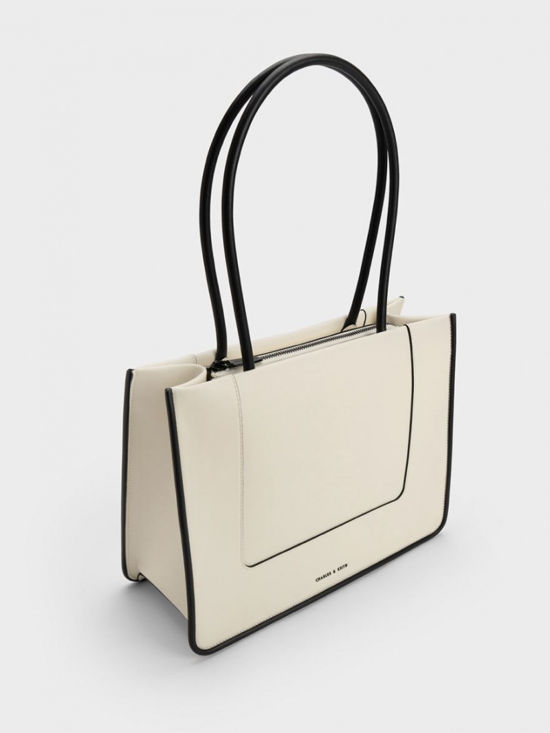 Charles & Keith Daylla Tote Veske Pisket Krem | VNUKB7328