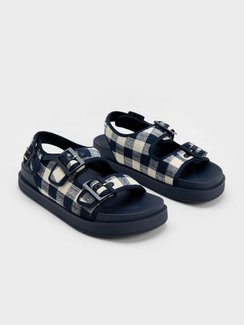 Charles & Keith Della Gingham Buckled Platåsandaler Mørke Blå | UPCWS7296