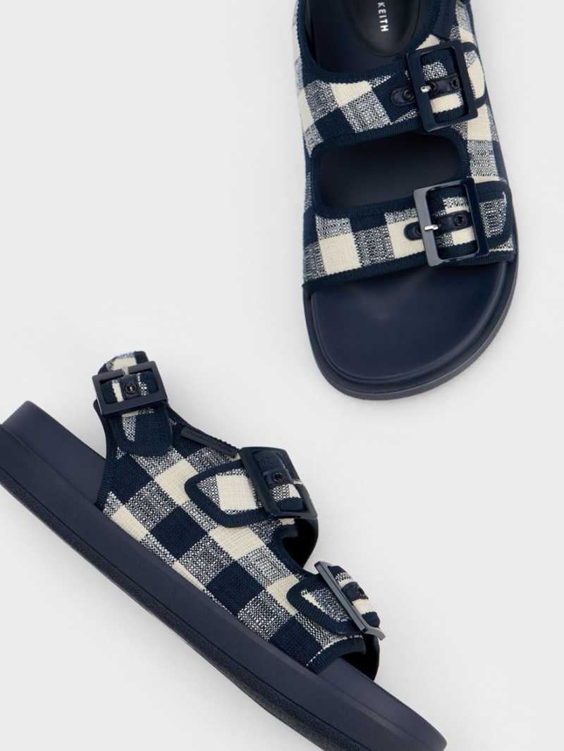 Charles & Keith Della Gingham Buckled Platåsandaler Mørke Blå | UPCWS7296