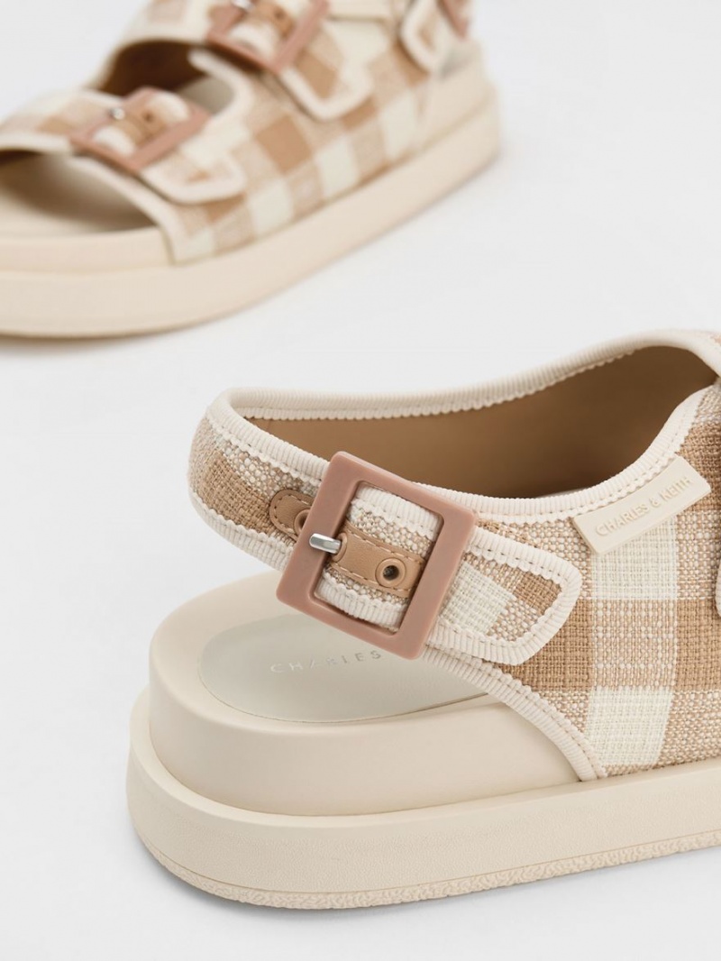 Charles & Keith Della Gingham Buckled Platåsandaler Beige | BKTMF0391