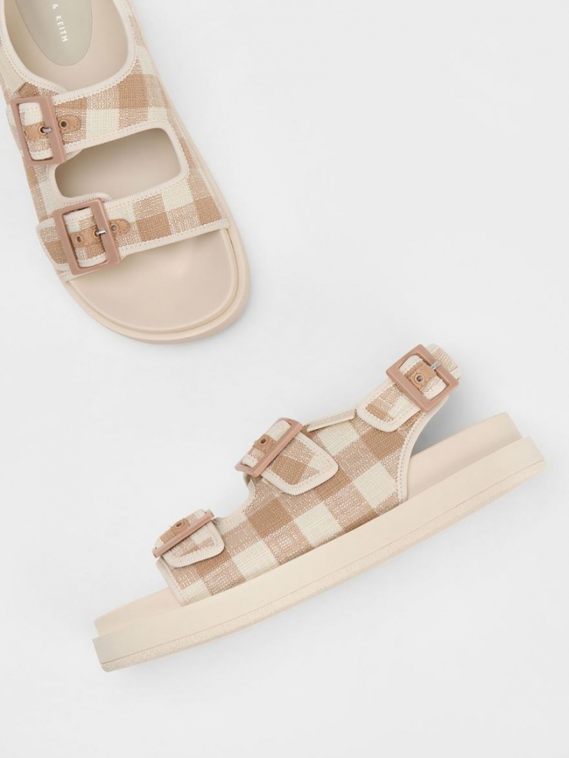 Charles & Keith Della Gingham Buckled Platåsandaler Beige | BKTMF0391