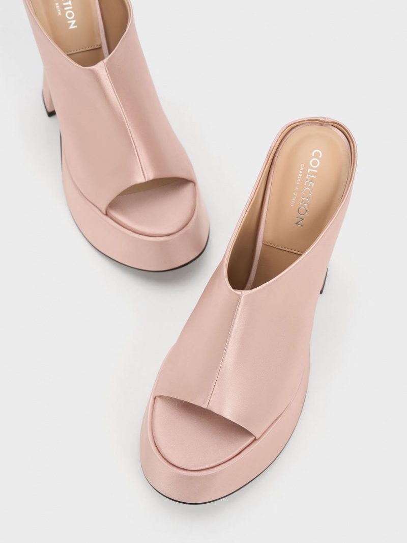 Charles & Keith Delphine Recycled Polyester Platform Mules Sko Rosa | OUESX8927