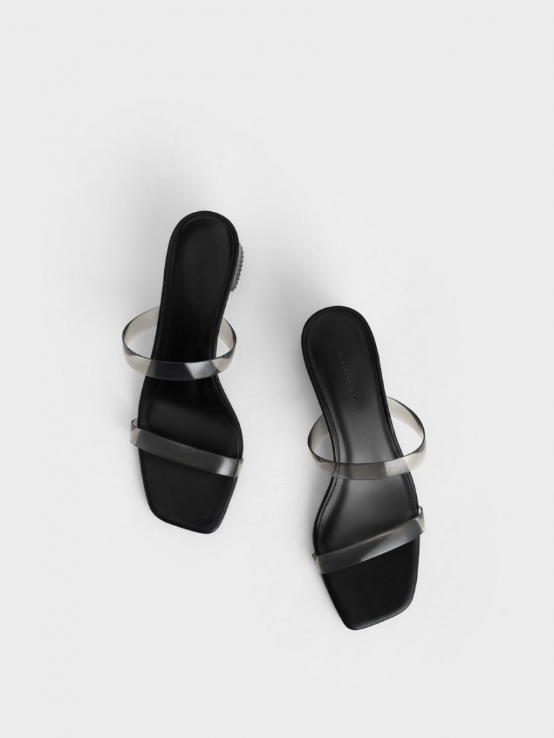 Charles & Keith Double Reima See-Through Mules Sko Svarte | KPHCR3507