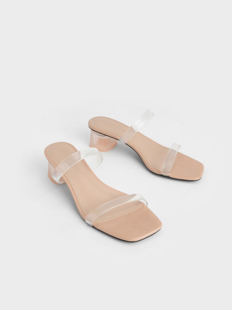 Charles & Keith Double Reima See-Through Mules Sko Beige | TDPXN4569