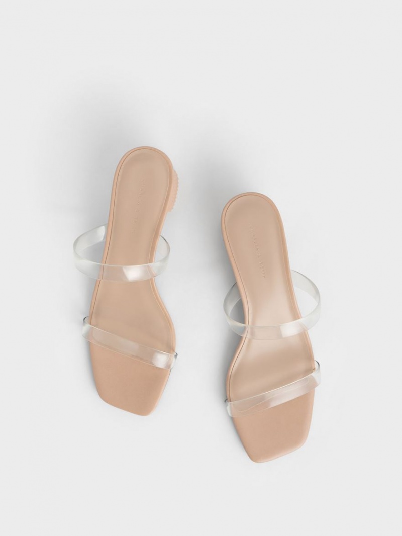 Charles & Keith Double Reima See-Through Mules Sko Beige | TDPXN4569