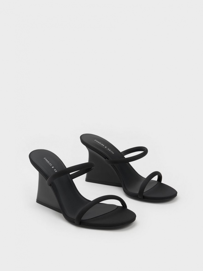 Charles & Keith Double Reima Wedge Mules Sko Svarte | YQRKZ6705