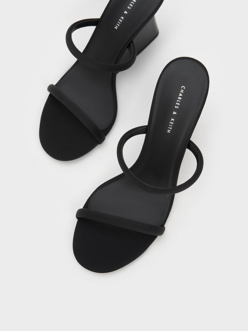 Charles & Keith Double Reima Wedge Mules Sko Svarte | YQRKZ6705