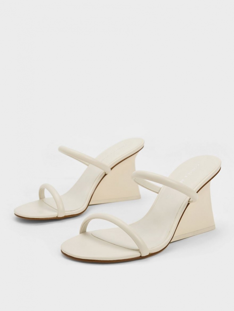 Charles & Keith Double Reima Wedge Mules Sko Hvite | BTFXY1352