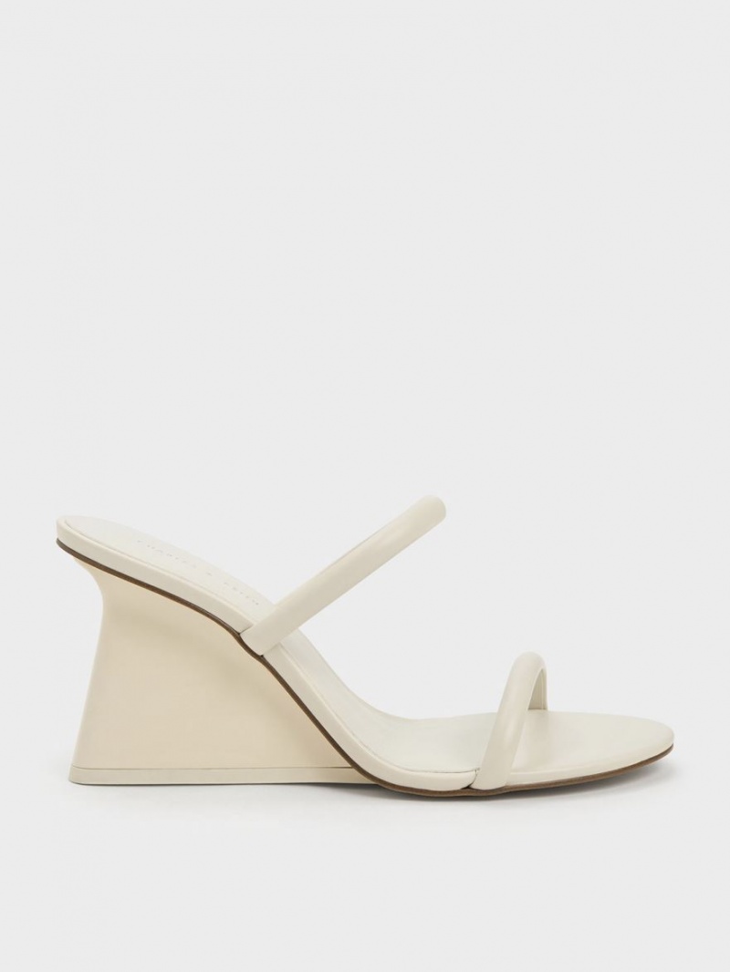 Charles & Keith Double Reima Wedge Mules Sko Hvite | BTFXY1352