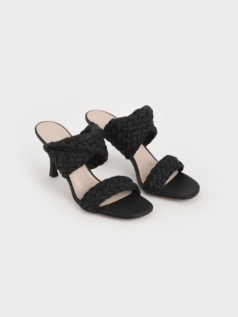 Charles & Keith Double Reima Woven Hælene Mules Sko Svarte | YNPED9365