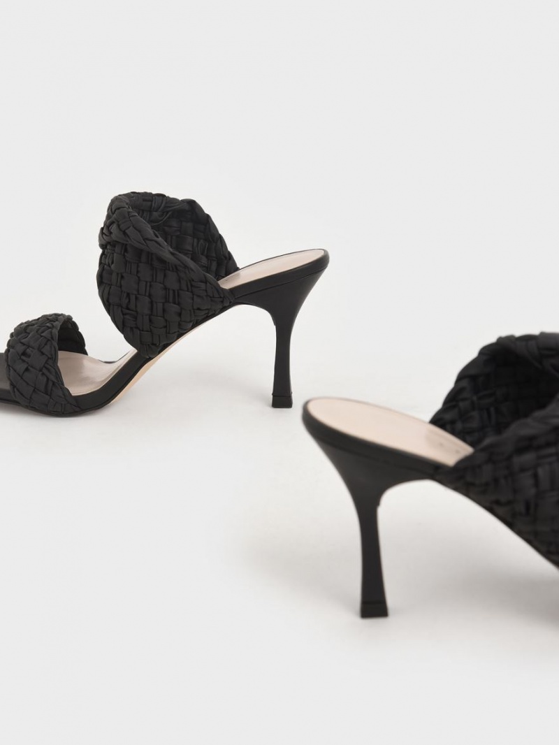 Charles & Keith Double Reima Woven Hælene Mules Sko Svarte | YNPED9365