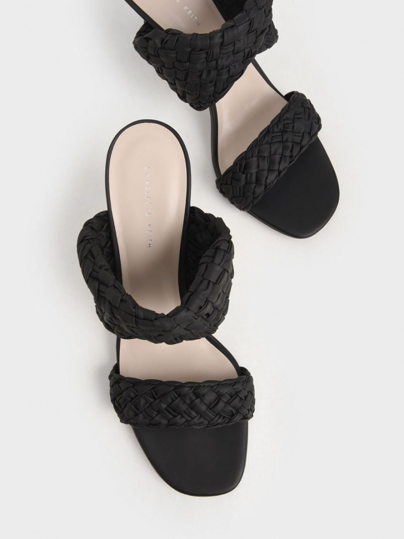 Charles & Keith Double Reima Woven Hælene Mules Sko Svarte | YNPED9365