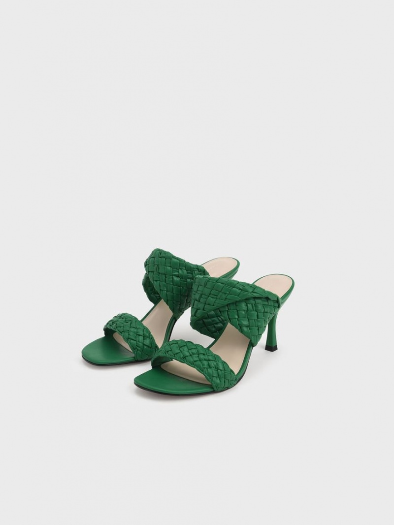 Charles & Keith Double Reima Woven Hælene Mules Sko Grønn | WEXLA1302