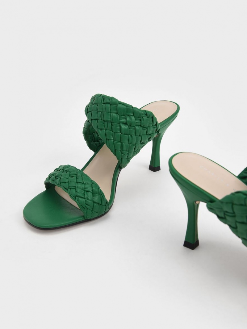 Charles & Keith Double Reima Woven Hælene Mules Sko Grønn | WEXLA1302