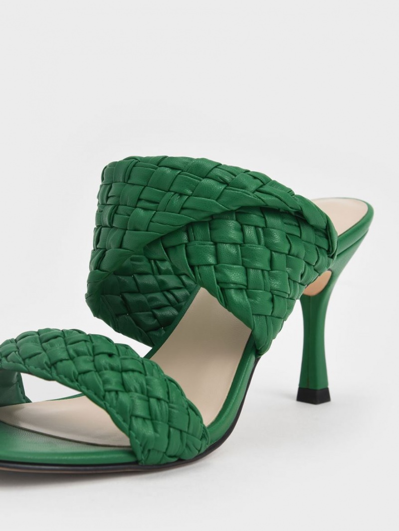 Charles & Keith Double Reima Woven Hælene Mules Sko Grønn | WEXLA1302