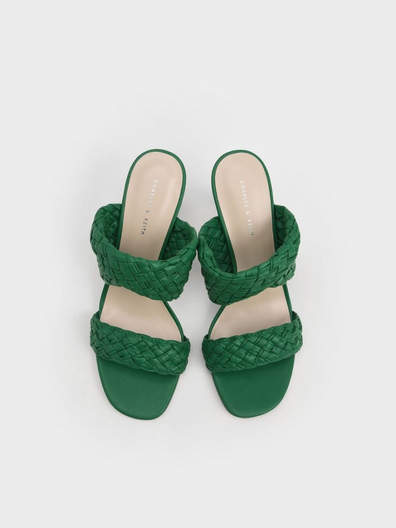 Charles & Keith Double Reima Woven Hælene Mules Sko Grønn | WEXLA1302