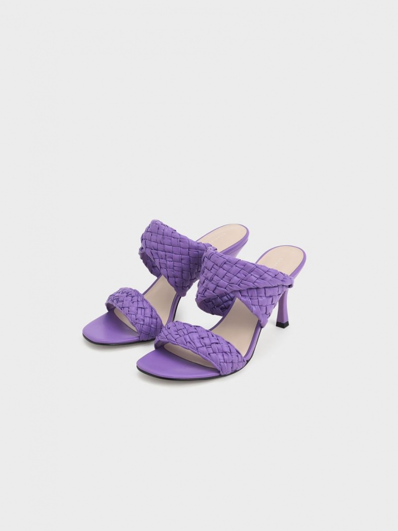 Charles & Keith Double Reima Woven Hælene Mules Sko Lilla | QANMO5867