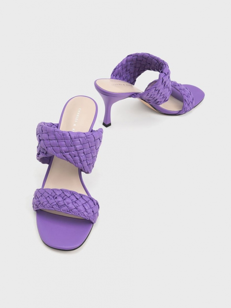 Charles & Keith Double Reima Woven Hælene Mules Sko Lilla | QANMO5867