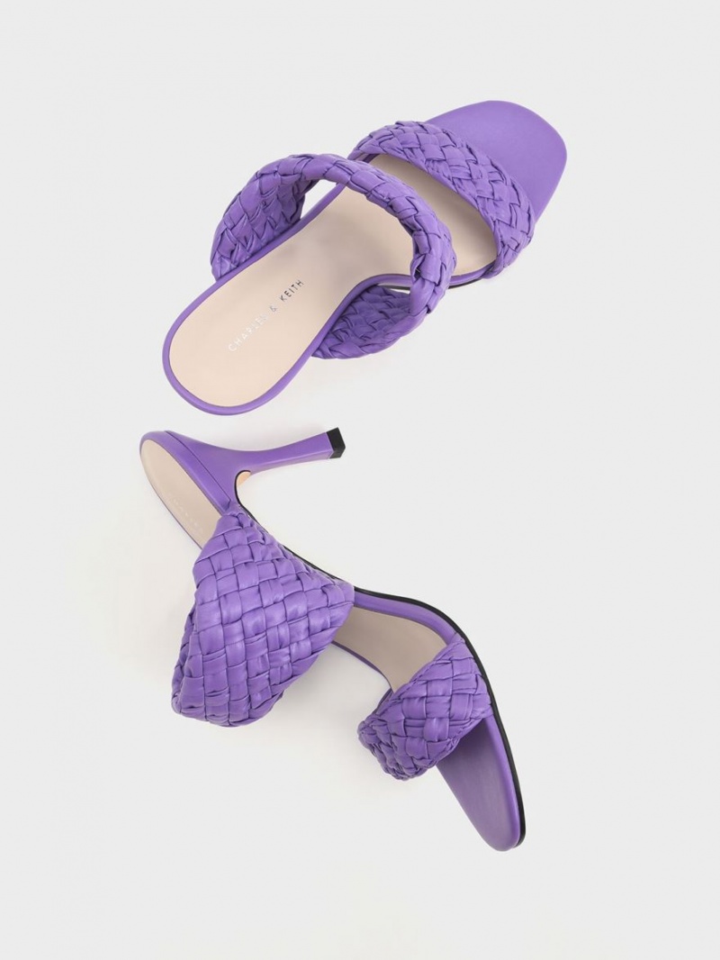 Charles & Keith Double Reima Woven Hælene Mules Sko Lilla | QANMO5867