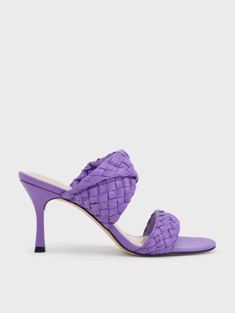 Charles & Keith Double Reima Woven Hælene Mules Sko Lilla | QANMO5867