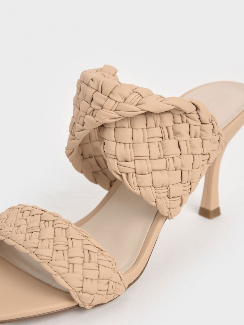 Charles & Keith Double Reima Woven Hælene Mules Sko Beige | FBQTX9134