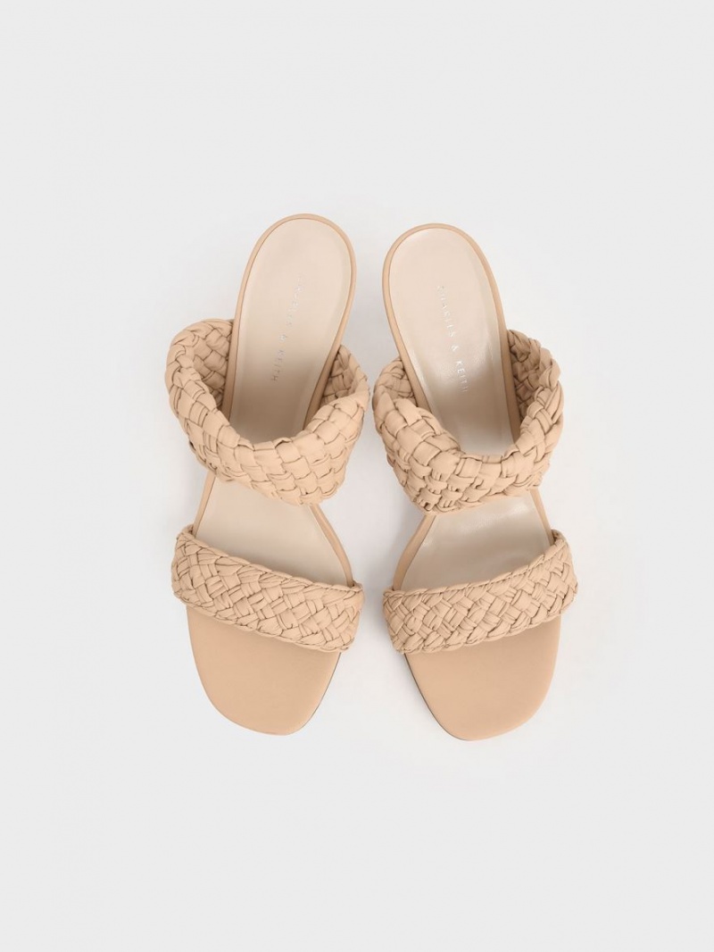 Charles & Keith Double Reima Woven Hælene Mules Sko Beige | FBQTX9134