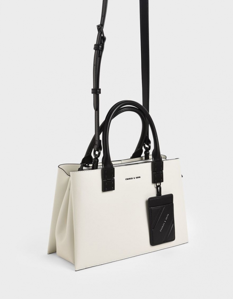 Charles & Keith Double Top Handle Structured Tote Veske Hvite | SGTQK1795