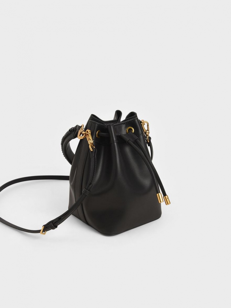 Charles & Keith Drawstring Bøtteposer Svarte | HSJBX2498