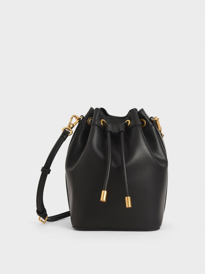 Charles & Keith Drawstring Bøtteposer Svarte | HSJBX2498