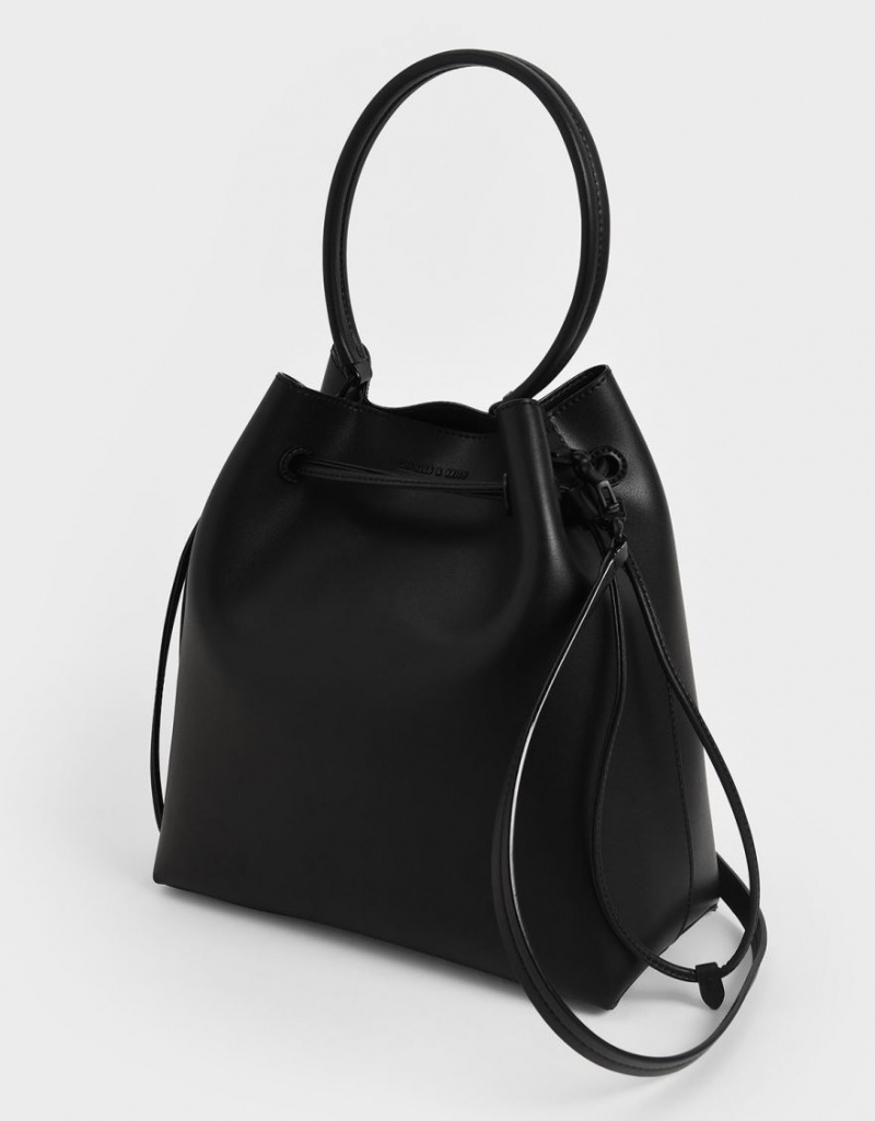 Charles & Keith Drawstring Hobo Veske Svarte | QKXYT5730