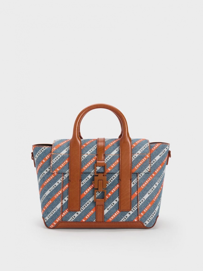 Charles & Keith Dua Stripete Denim Buckled Trapeze Tote Veske Multicolor | AFEIL5407