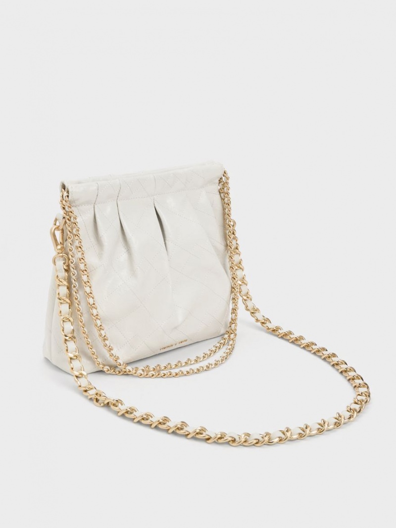 Charles & Keith Duo Chain Handle Skulderveske Hvite | IONYC6947