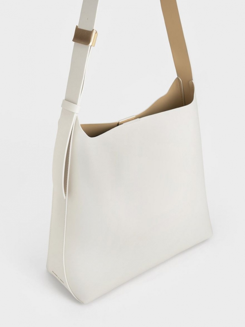 Charles & Keith Edna Tote Veske Pisket Krem | KAQGF3598