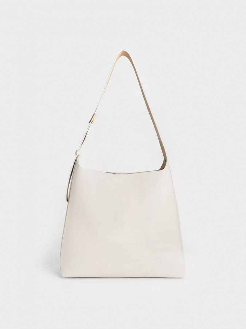 Charles & Keith Edna Tote Veske Pisket Krem | KAQGF3598