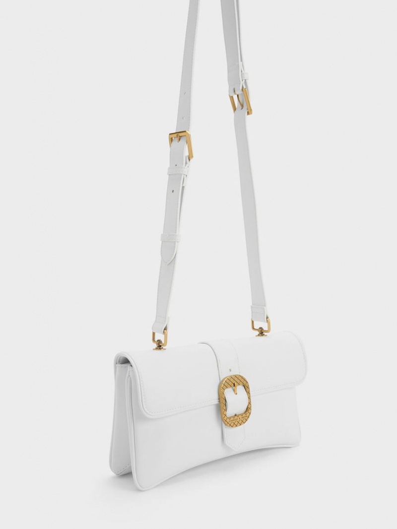 Charles & Keith Eilith Buckled Skulderveske Hvite | MDAWR2706