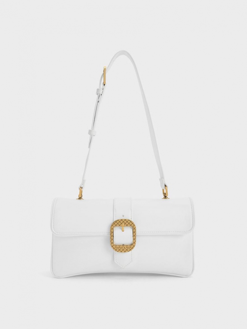 Charles & Keith Eilith Buckled Skulderveske Hvite | MDAWR2706